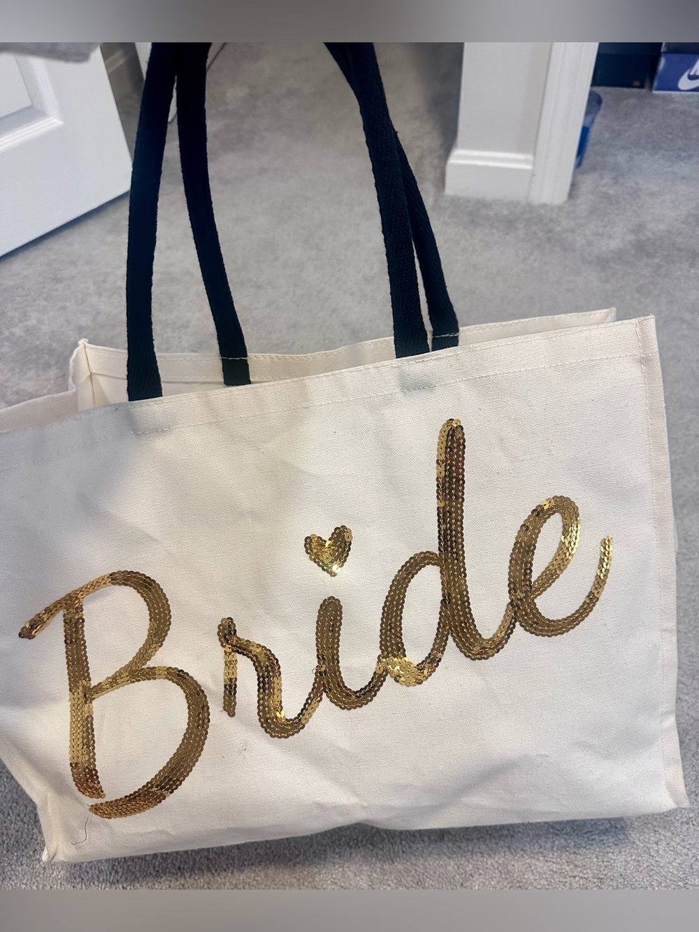 Bride Sequin Canvas Tote Bag - Gold on Cream